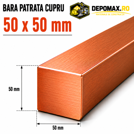Bara patrata cupru 50 x 50 mm – lungime 3 metri – Cu-ETP
